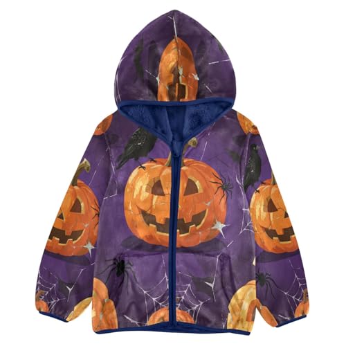 Halloween Pumpkins Spiders and Crows Toddler Fleece Jacket Girl Boys Hooded Fleece Jacket Coat
