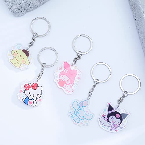G-Ahora 5Pcs Cartoon Kitty Kuromi Keychain Melody Key Ring Set For Girl Cinnamoroll Pompom Purin Charms Cartoon Jewelry(Kr-Sanliou 5Pcs) #TOP3