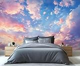 PAOABIU Sky Cloud Wallpaper, Sunset Sky Murals, Foggy Clouds Removable Wallpaper for Living Room, Renter Friendly Wall Paper, Photography Wall Mural, Landscape Large Mural - Home Decor 59x47 in