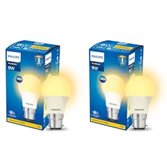 Philips 9-Watts B22 LED Warm White(Golden Yellow) LED Bulb, Pack of 2, (Ace Saver)