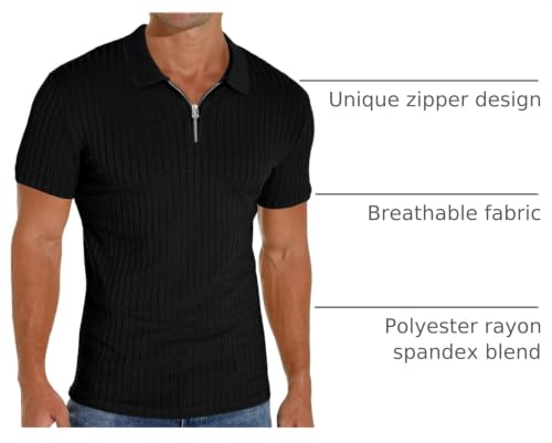 Camiseta polo para hombre con cuello cerrado, ajuste slim, manga corta, escote en V y cremallera, estilo casual y elegante miniatura 4