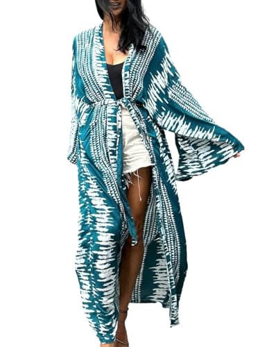 Image of Bsubseach Stylish Tie Dye Open Front Long Kimono Swimsuit Coverup for Women