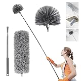 Overcomo 2-in-1 Extendable Feather Duster with Extension Pole,84" Telescopic Long Duster for Cleaning High Ceilings Fan,Microfibre Duster & Cobweb Brush Set,Washable Reusable Heads for Home Cleaning