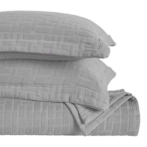 Superior 3 Piece Cotton Bedspread and Sham Set, Home Bed Decor, Decorative Bed Spread, 2 Pillow Shams, Medium Weight, Geometric Matelasse Coverlet, Bedding Essentials, Madrid Collection, Queen, Grey by SUPERIOR - Image 2