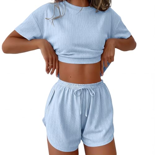 2-Pc Ekouaer Women's Pointelle Ribbed Knit Pajama Lounge Set