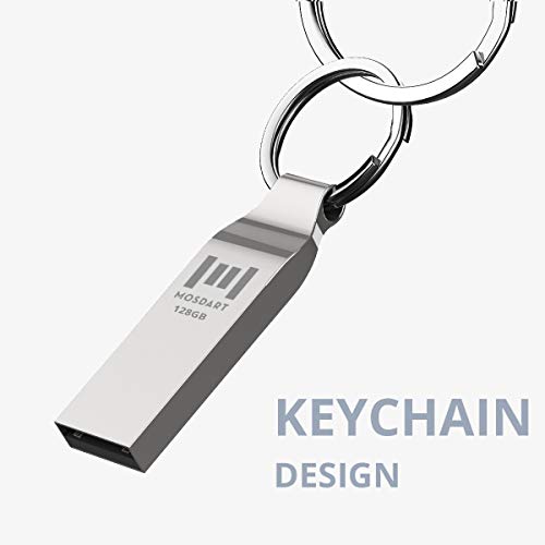 MOSDART Waterproof 128GB USB2.0 Flash Drive, exFAT Metal Memory Stick with Keychain, for System Back, Data Storage, Silver - Image 6