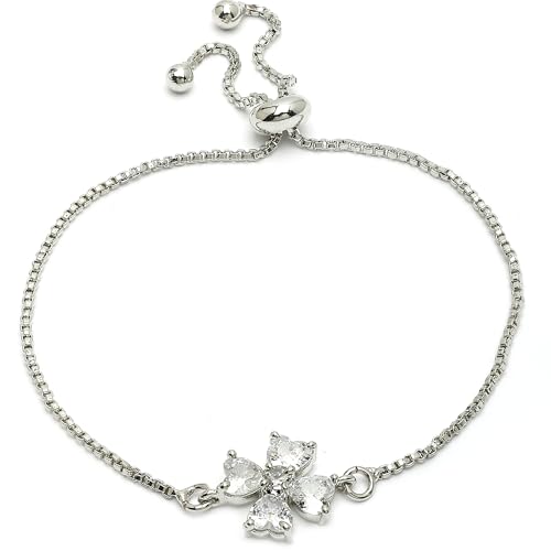 Image of ZENEME Bracelet Silver Toned Rhodium Plated American Diamond Crystal Charm Bracelet For Women