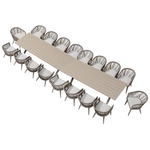 Image of PURPLE LEAF Outdoor Dining Set for 18 with Cushions PE Rattan Champagne