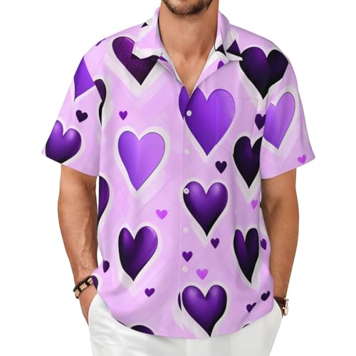 Chemise à manches courtes homme motifs cœurs violets pour look d'été