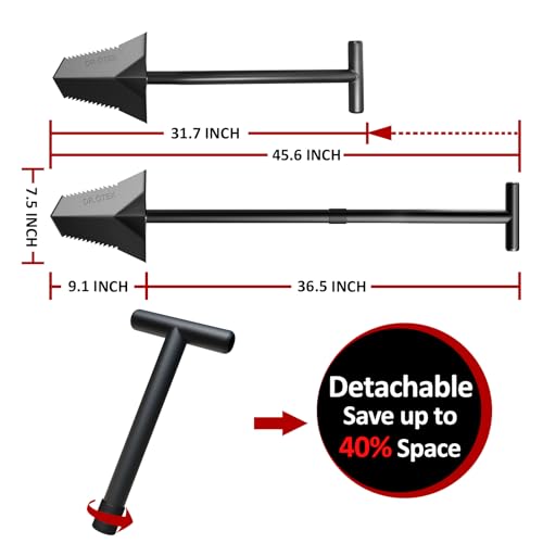 DR.ÖTEK Spade Shovel, Heavy Duty Digging Tool T Handle, Serrated Blade, Root Cutter with Long Short Handle, Garden Spade for Metal Detecting, Transplanting, Trenching, 31 & 45 Inches, 4.5 Pounds