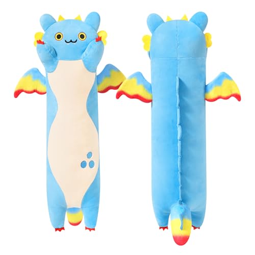 PEACH CAT Long Dragon Cat Plush Pillow Cute Dragon Cat Stuffed Animal for Boys and Girls Blue 19.6'