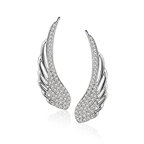 Lovve Sterling Silver Cubic Zirconia Angel Wings Ear Cuff Crawler Climber Hook Earrings #TOP1