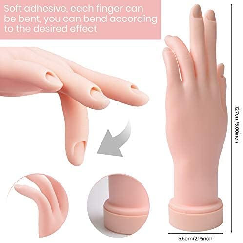 Kalolary Nail Hand Practice for Acrylic Nails, Manicure Practice Hand & Fingers Flexible Bendable Manicure Hand with 500PCS False Nail Tips, Nail Clay & Nail Files for Nail Art Training Tools (Clear)