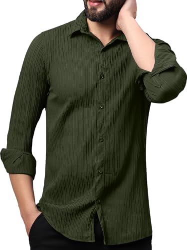 Image of FILO HEVIS Men's Casual Button Down Popcorn Shirts Stylish Long Sleeve Linen Textured Beach Summer Shirt