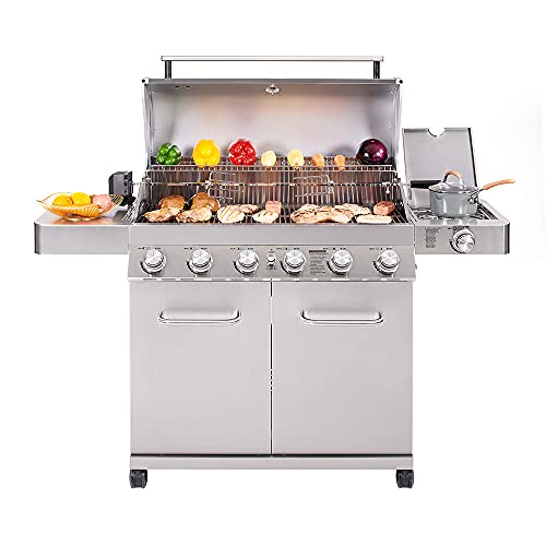 Monument Grills 77352 6-Burner Stainless Steel Cabinet Style Propane Gas Grill With Led Controls, Side Burner, Built In Thermometer, And Rotisserie Kit #TOP2