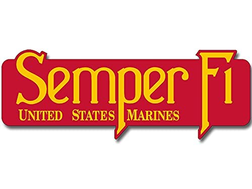 Red and Yellow Semper Fi Shaped Bumper Sticker 2x6 inch
