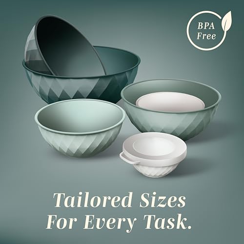 Cook with Color Mixing Bowls with Lids - 12 Piece Plastic Nesting Bowls Set Includes 6 Prep Bowls and 6 Lids, Diamond Design - Microwave Safe, Green by COOK WITH COLOR - Image 5