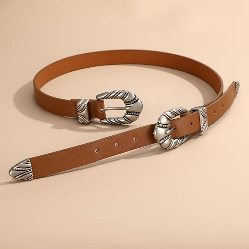 VONEMLLI Women Leather Belts Western Vintage Belt for Women Cowgirl Waist Thin Belts for Jeans Dress Pants3