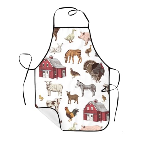 Sigouyinei Farmhouse Animal Farm Animals Chicken Goat Aprons For Women With Pockets,Kitchen Cooking Apron For Men,Apron Suitable For Chefs Waiters Baking Nail Technicians