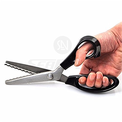 Fabric Pinking Shears Craft Scissors， Serrated Scalloped Stainless Steel Handled Professional Sewing Black Scissors, Sewing Scissors For Leather, Tailoring, Paper Craft Hand Shears Etc. (Serrated5Mm) #TOP2
