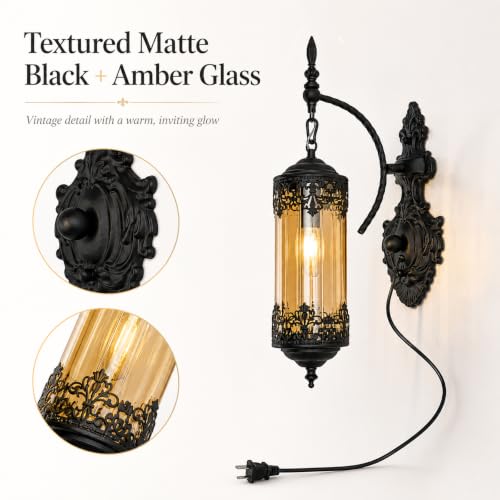 Image of Rustic Gothic Plug in Wall Sconce with Glass