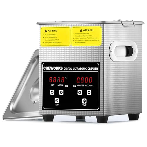 CREWORKS 2L Nettoyeur à Ultrasons 60W Bac Ultrasons 40kHz Professionnelle avec Fonction Minuterie et Chauffage en Acier Inoxydable 304 pour Bijoux Montres...