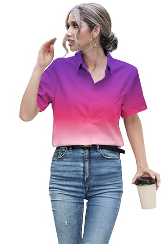 Image of SANGTREE Girls and Women Plaid Shirt Short Sleeve Button Down Summer Blouses Tops
