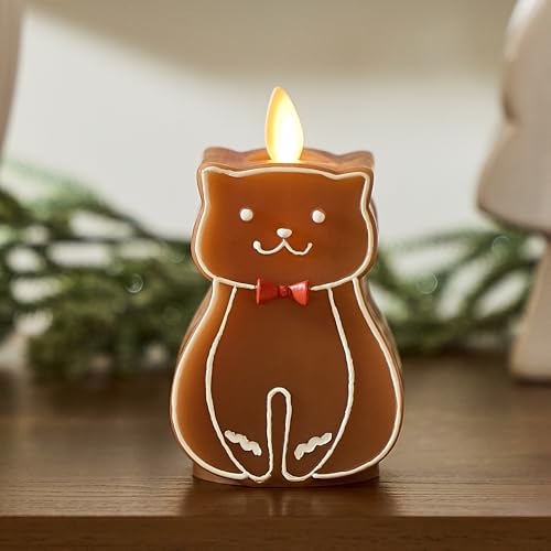 Bougie LED pain d'épices Luminara chat sucre brun pour décoration de table cocooning