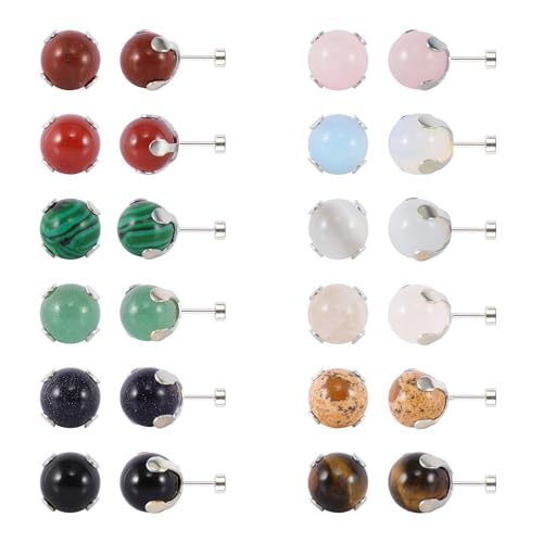 Boucles d'oreilles à tige en acier inoxydable opale oeil de tigre quartz rose pour femme