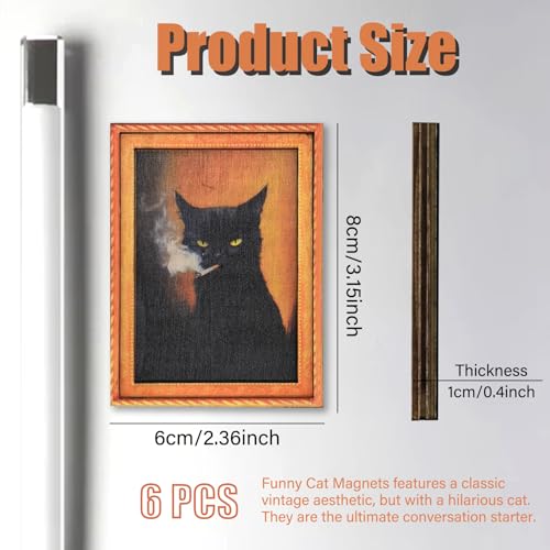 Imanes para nevera gato negro vintage set de 6 miniatura 2