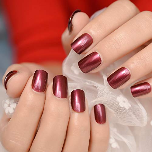 Coolnail Dark Purple Red False Nails Tips Solid Color Square Full Cover Nail Tips Artificial Uv Press On Fake Nails Diy Salon Art #TOP3