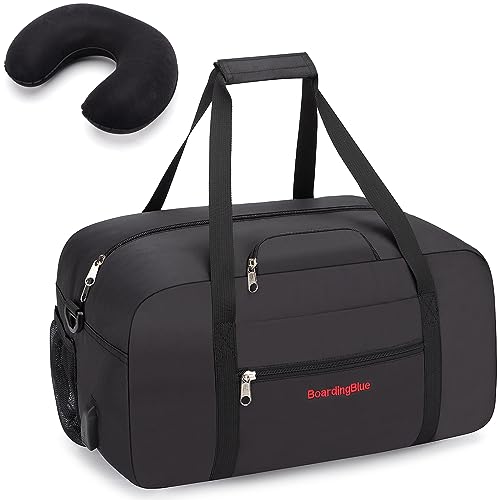 United Airline Personal Duffel Bag with Pillow & USB, Black