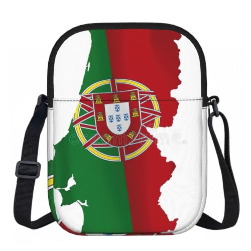 DUWAA Sac à bandoulière Oxford avec drapeau portugais imprimé carte du Portugal, sac à main réglable résistant à l'eau pour femme voyage usage quotidien