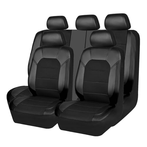 GTDYHJMK 5 Seats Car Seat Covers Full Set for Volkswagen Polo GTI/R GOL Voyage/Saveiro, Water & Wear Resistant Leather Automotive Seat Cover, Breathable Car Interior Protectors Cushion,A Black