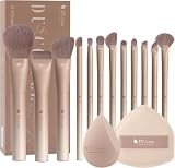DUcare メイクブラシ 12本セット+クッションパフ+メイクスポンジ 化粧ブラシ 化粧筆 アイシャドウブラシ フェイスブラシ ハイライトブラシ 厳選した極細毛をたっぷり使用 メイク道具 プレゼント コーヒーDU-D1207