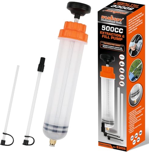 HORUSDY 500CC Fluid Extractor Automotive, Oil Extractor/Oil Syringe, Fluid Syringe Pump Manual Suction Vacuum Fuel Car Transfer