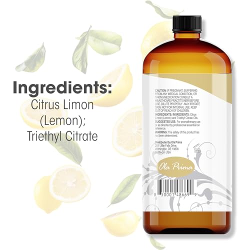Ola Prima Oils Lemon Essential Oil 16oz Bulk, Essential Oil for Aromatherapy, Diffusers, Candle Making, and Household Cleaning