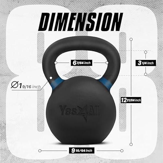 Yes4All Powder Coated Cast Iron Kettlebell Single Deep Blue - 40 KG / 88 LB Strength Training Kettlebells Weight Set for Full Body Workout, Home Gym