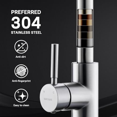 WEWE Single Handle High Arc Brushed Nickel Pull Out Kitchen Faucet,Single Level Stainless Steel Kitchen Sink Faucets with Pull Down Sprayer,Suitable for Laundry Rv Bar by WEWE - Image 5
