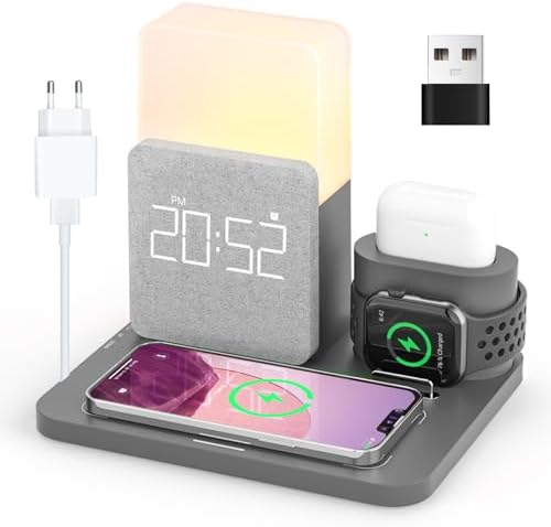 Stazione Di Ricarica Wireless 3-in-1 COLSUR Con Sveglia - Per IPhone, IWatch E AirPods, Incluso Adattatore QC3.0 - Foto 8