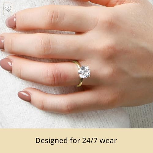 MAX + STONE 3 Carat Cubic Zirconia Solitaire Engagement Ring for Women in 14k Solid Yellow Gold CZ in Size 5 to 93
