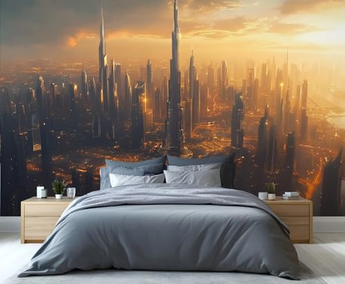 Image of YXQAIED Sci-Fi City Wallpaper, City Night View Wall Mural, Skyscraper Kids Teens Room 3D Poster Photo Wall Decor Themed Playroom, 260x175cm