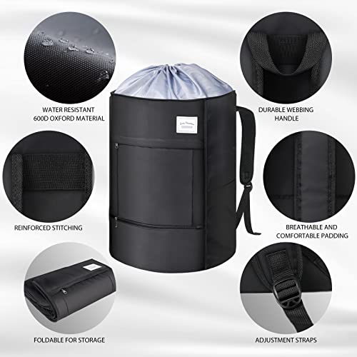 Long Vacation Laundry Backpack Bag With Adjustable Shoulder Straps, Freestanding Laundry Hamper Basket For College, Travel, Laundromat, Apartment (Black) #TOP4