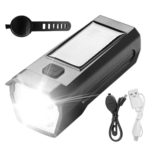 Ylnailky Luz Delantera para Bicicleta - Luz para Bicicleta Recargable con Energía Solar Y USB - Alta Luminosidad con Bocina para Manillar Montaña Ciudad