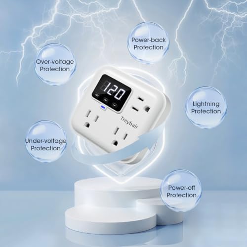 Image of Appliance Surge Protector Voltage Stabilizer Fireproof UL94V-1 Wall Mount Surge Protectors Outlet for Refrigerator, TV & Heavy, Real-Time Monitoring & Custom Voltage 80V-140V (2 Pro)