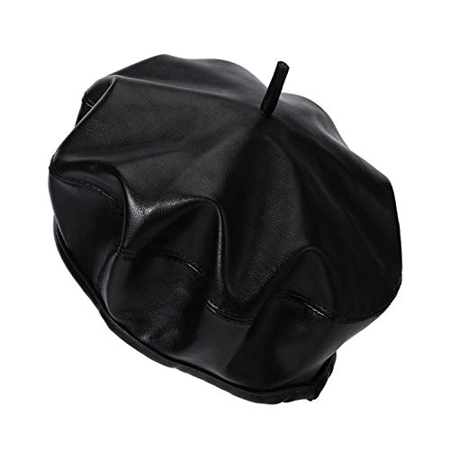 Women Classic Pu Leather Beret French Beret Cap Solid Color Artist Painter Cap #TOP2