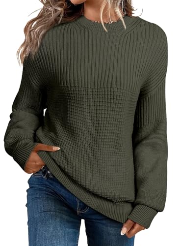 EVALESS Sweaters for Women Cute Lantern Sleeve Pullover Sweater Cable Knit Tops Fall Fashion Clothes Teacher Outfits