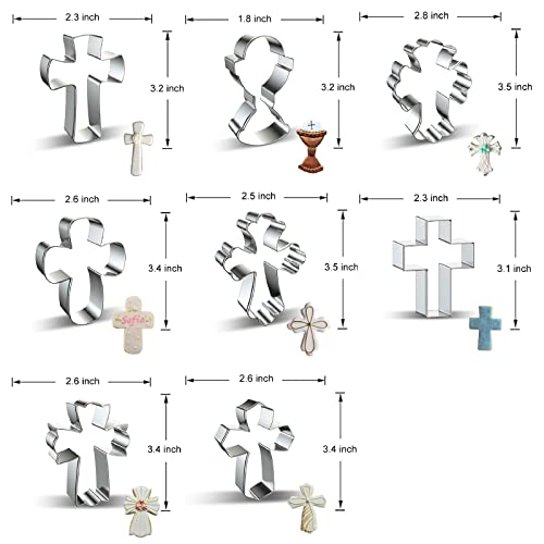 Cross Cookie Cutter Set Of 8 With Holy Cross, Fancy Cross Shapes - Christian Religious Baptism Christmas Easter Crucifix Cookie Cutters Molds For Fondant And Biscuit - 3 Inch Stainless Steel Cutter #TOP1