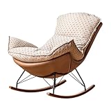 YESWOOD Fauteuil à Bascule Design Vintage en Forme Coquille, Grand Coussin Épais 18 cm, Structure Métal & Bois de Hêtre Massif, Dossier Ergonomique, Amplitude 15°, Charge 120 kg