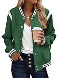 Zeagoo St. Patrick’s Women Bomber Jacket Spring Fashion Striped Casual Button Down Trendy Letterman Varsity Jackets Green